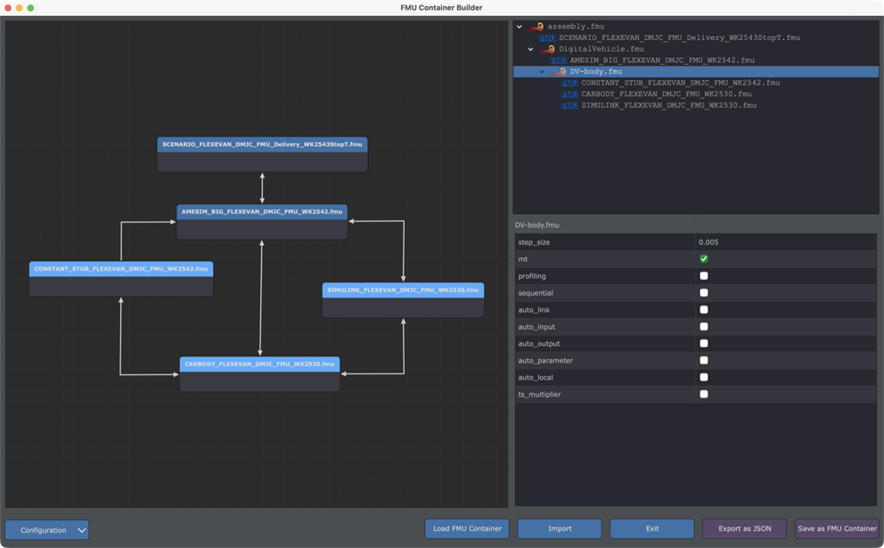FMU Container Builder node-graph editor